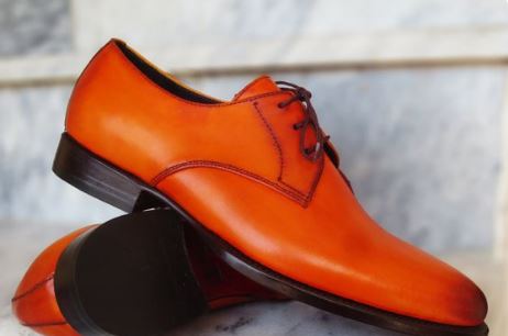 Men’s Orange Lace Up Derby Formal Dress Handmade Shoes , Leather Shoes, Business Dress Shoes