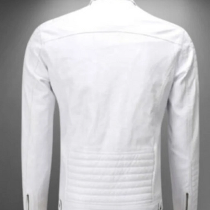Handmade Men White Leather Slim Fit Fashion Jacket, Men Leather Jacket for men