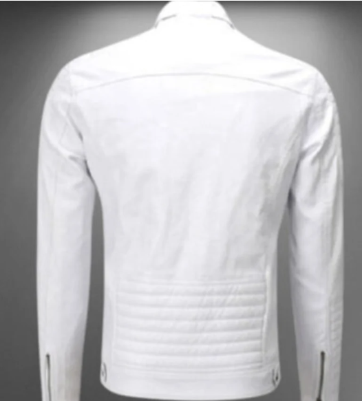 Handmade Men White Leather Slim Fit Fashion Jacket, Men Leather Jacket for men
