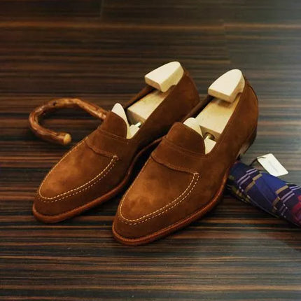 Handmade men tan suede moccasin, slip ons loafer shoes, men dress shoes