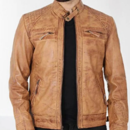 Men’s Handmade Tan Leather Fashion Jackets, Biker/Racer Jacket For Men