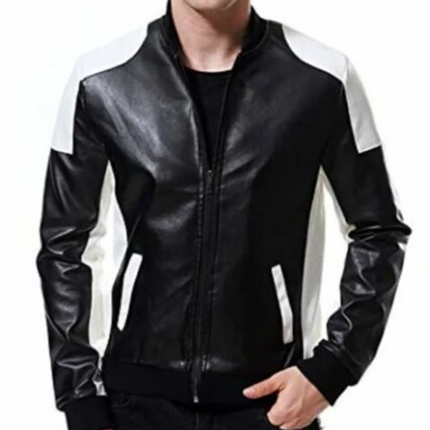 Handmade Men Two Tone Biker Leather Jacket, Moto Fashion Jacket For Men