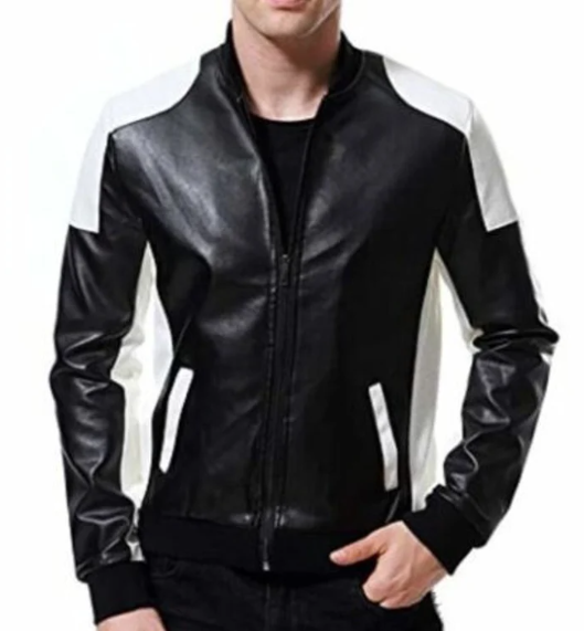 Handmade Men Two Tone Biker Leather Jacket, Moto Fashion Jacket For Men
