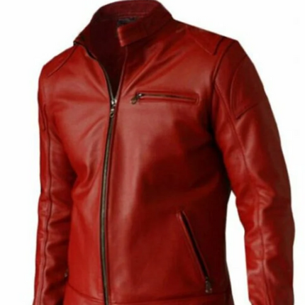 Handmade Men Red Leather Jacket, Men Red Leather for Biker jacket for men