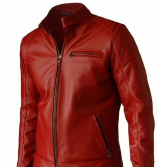Handmade Men Red Leather Jacket, Men Red Leather for Biker jacket for men