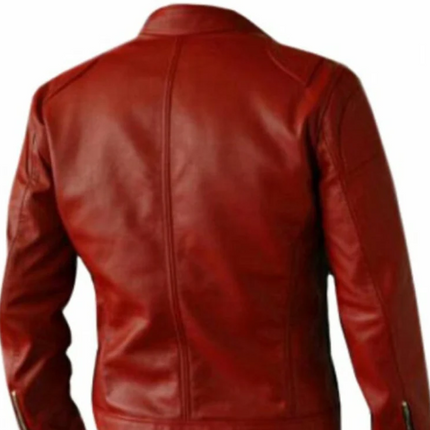 Handmade Men Red Leather Jacket, Men Red Leather for Biker jacket for men