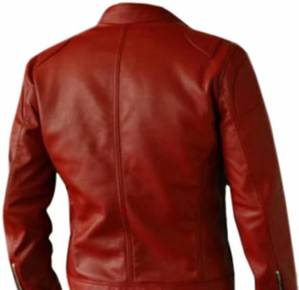 Handmade Men Red Leather Jacket, Men Red Leather for Biker jacket for men