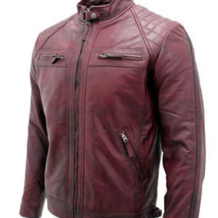 Handmade Men Maroon Biker Jacket, Moto Fashion Jacket For Men