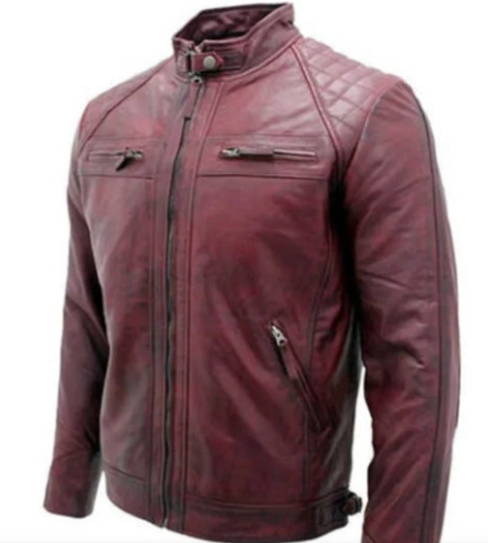 Handmade Men Maroon Biker Jacket, Moto Fashion Jacket For Men