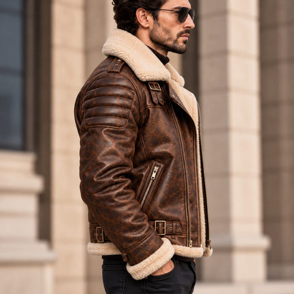 Handmade Men Brown Leather Fur Jacket, Biker Jacket, Men Fashion Outfit