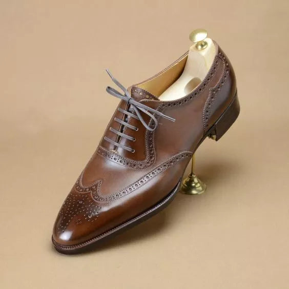 Handmade Men Brown Leather Wingtip Brogue Shoes, Office Shoes, Brown Shoes