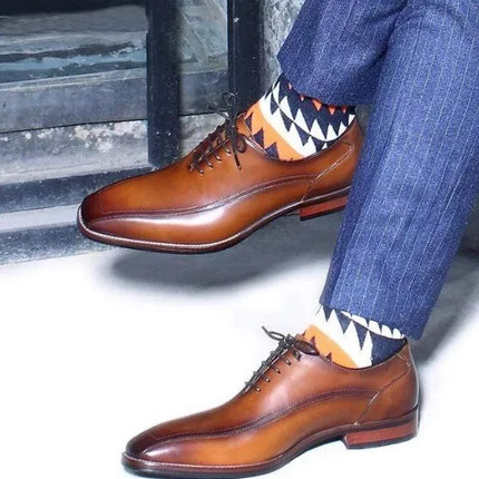Handmade Men’s Formal Square Toe Lace Up Dress Shoes, Real Leather Office Shoes