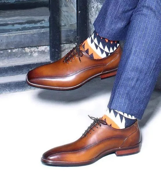 Handmade Men’s Formal Square Toe Lace Up Dress Shoes, Real Leather Office Shoes