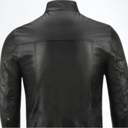 Handmade Men Black Biker Motorcycle Leather Jacket with Yellow Stripes Jacket For Men