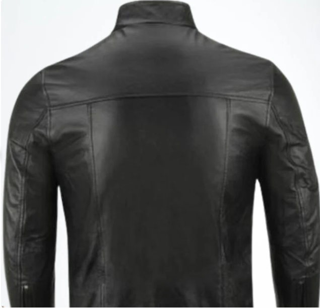 Handmade Men Black Biker Motorcycle Leather Jacket with Yellow Stripes Jacket For Men