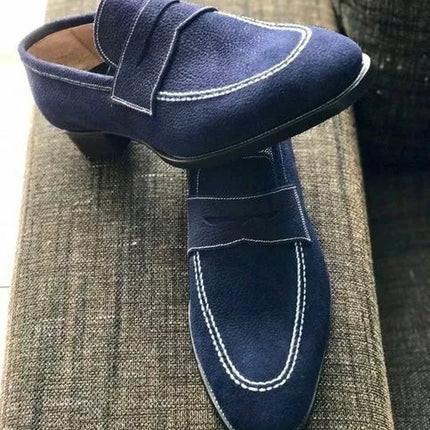 Handmade blue suede moccasin shoes, Casual Loafer shoes for men, Slip on Shoes