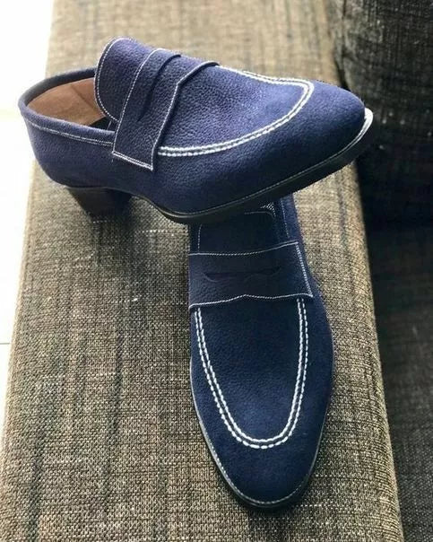 Handmade blue suede moccasin shoes, Casual Loafer shoes for men, Slip on Shoes