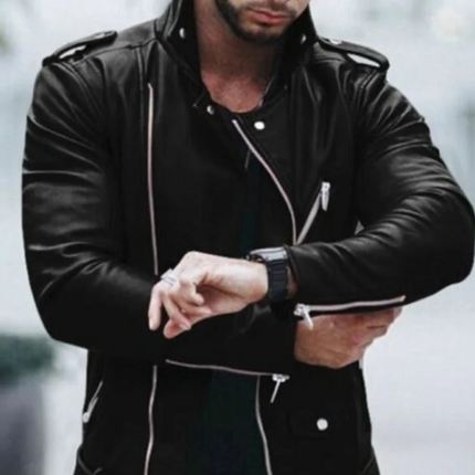 Handmade Men Stylish Black Leather Fashion Jacket, Biker/Racer Jacket For Men