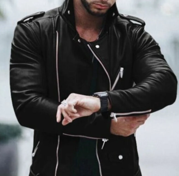 Handmade Men Stylish Black Leather Fashion Jacket, Biker/Racer Jacket For Men