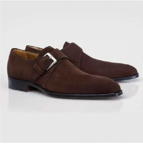 New Men Brown Suede Handmade Monk Shoes Dress Shoes.