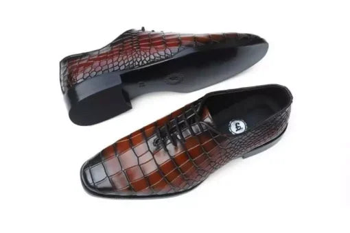 Men Handmade Shaded Brown Crocodile Texture Leather Formal Dress Shoes