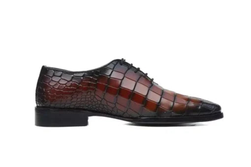 Men Handmade Shaded Brown Crocodile Texture Leather Formal Dress Shoes