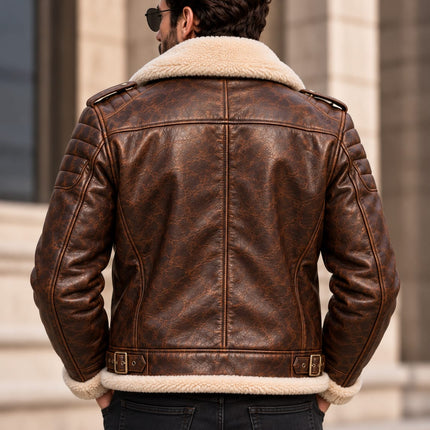 Handmade Men Brown Leather Fur Jacket, Biker Jacket, Men Fashion Outfit