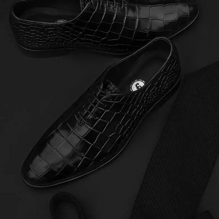 Men Handmade Black Crocodile Texture Leather Slip Ons Formal Dress Shoes mens