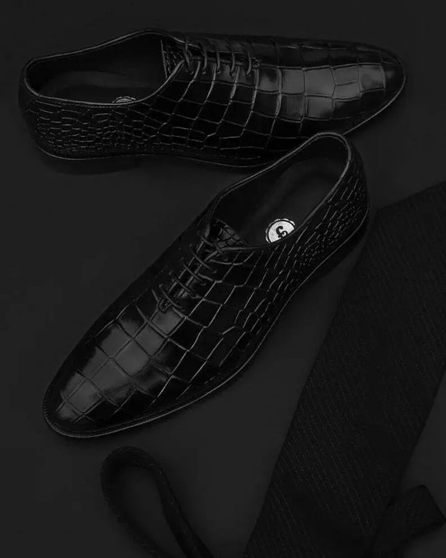 Men Handmade Black Crocodile Texture Leather Slip Ons Formal Dress Shoes mens