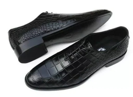 Men Handmade Black Crocodile Texture Leather Slip Ons Formal Dress Shoes mens