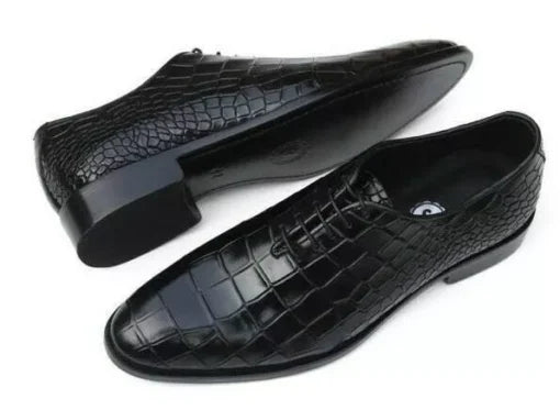 Men Handmade Black Crocodile Texture Leather Slip Ons Formal Dress Shoes mens