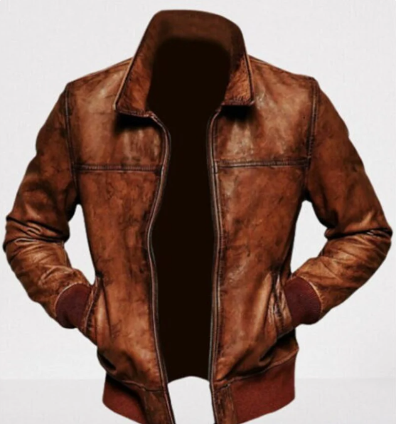 Handmade Men Shaded Brown Leather Fashion Jacket For Men