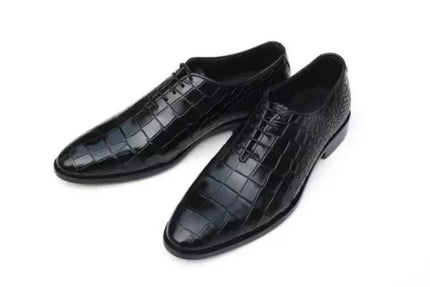 Men Handmade Black Crocodile Texture Leather Slip Ons Formal Dress Shoes mens