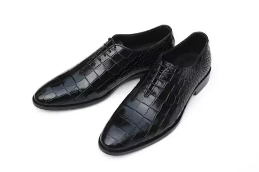 Men Handmade Black Crocodile Texture Leather Slip Ons Formal Dress Shoes mens