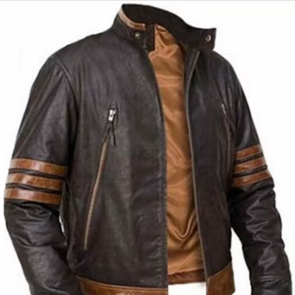 Handmade Men Brown Leather Jacket, Wolverine Leather Jacket for men