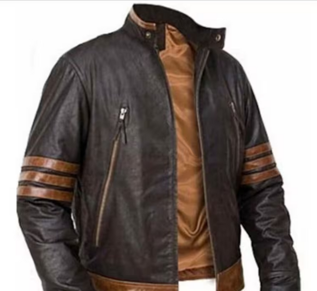 Handmade Men Brown Leather Jacket, Wolverine Leather Jacket for men