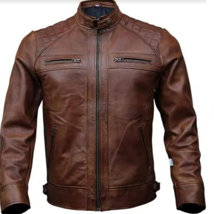 Handmade Brown Leather Biker/ Racers Jacket For Men, Moto Fashion Jacket For Men