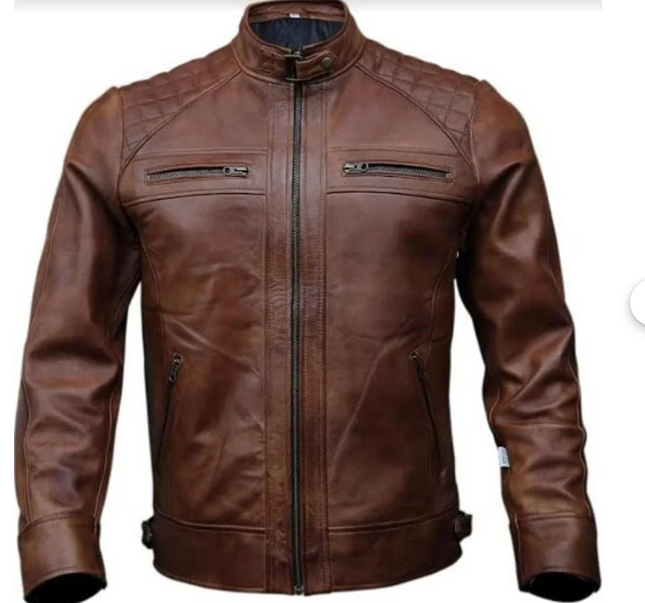 Handmade Brown Leather Biker/ Racers Jacket For Men, Moto Fashion Jacket For Men
