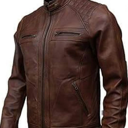 Handmade Brown Leather Biker/ Racers Jacket For Men, Moto Fashion Jacket For Men