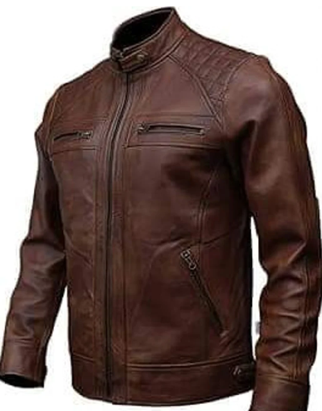 Handmade Brown Leather Biker/ Racers Jacket For Men, Moto Fashion Jacket For Men