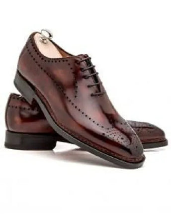Handmade Men Shaded Brown Wing Tip Brogue Whole Cut Oxford Shoes, Formal Dress Shoes