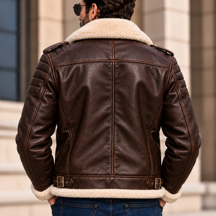Handmade Men Brown Leather Fur Jacket, Biker Jacket, Men Fashion Outfit