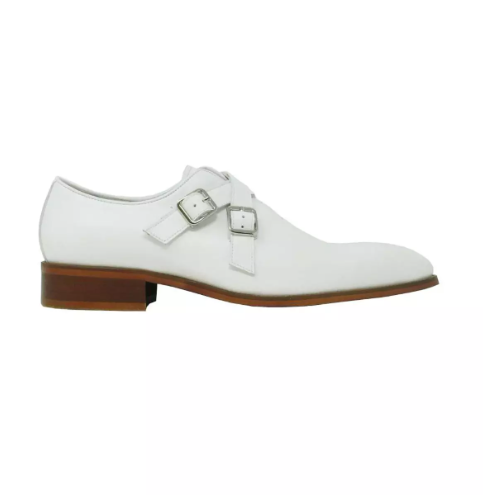 Handmade Mens White Buckle Shoes, Men Oxford Dress Shoes, Shoes for Men