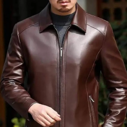 Handmade Men Brown Leather Biker Jacket , Men Leather Formal Jacket For Men