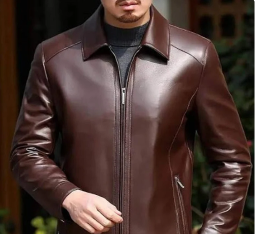 Handmade Men Brown Leather Biker Jacket , Men Leather Formal Jacket For Men