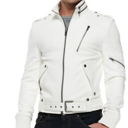 Handmade Men White Leather Jackets, Fashion Leather Jackets for Men