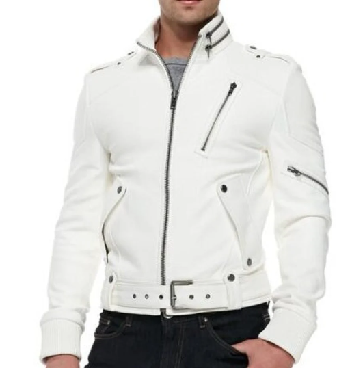 Handmade Men White Leather Jackets, Fashion Leather Jackets for Men