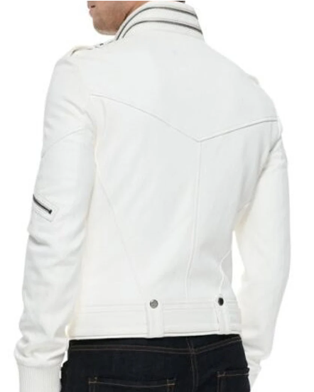 Handmade Men White Leather Jackets, Fashion Leather Jackets for Men
