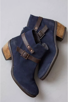 Handmade men navy blue cuban heel strap boots, Suede dress jodhpur boots for mens