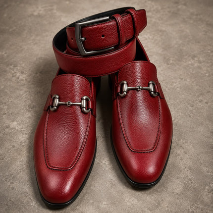 Handmade Men Red Leather Formal Office Moccasins, Slip Ons Dress Shoes For Mens